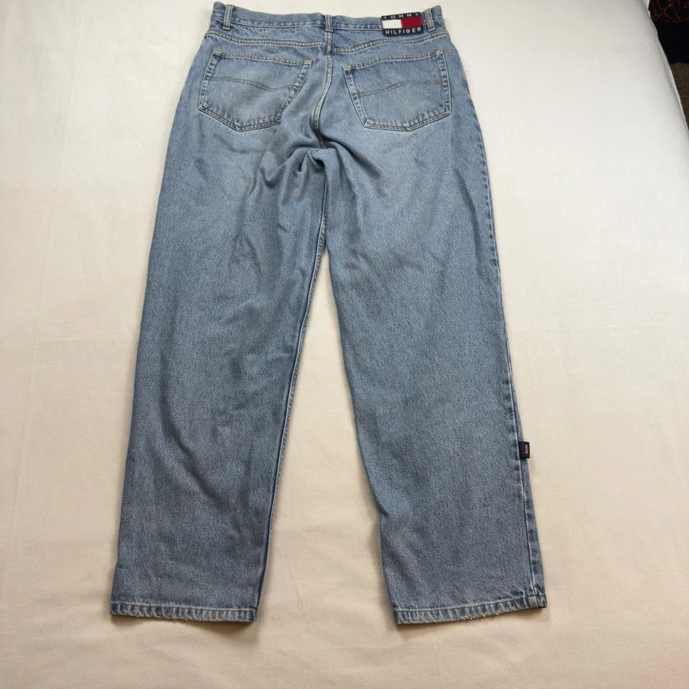 Vtg Tommy Jeans Mens Light Wash Embroidered Logo Straight Y2K 90s streetwear EUC